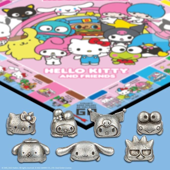 Monopoly: Hello Kitty and Friends Buy Sell Trade Buildings from The Animated Series Featuring My Melody Badtz-Maru Keroppi Classic Monopoly Game Officially-Licensed Hello Kitty Merchandise