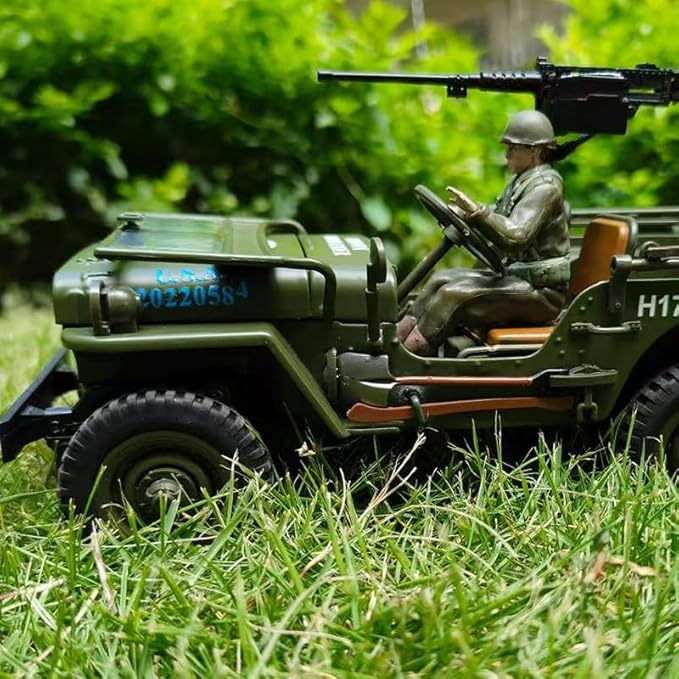 1/16 Scale Alloy Remote Control Car Military Willys Climbing Car with LED Lights &amp Soldier Figure All Terrain Off-Road Vehicle for Adults