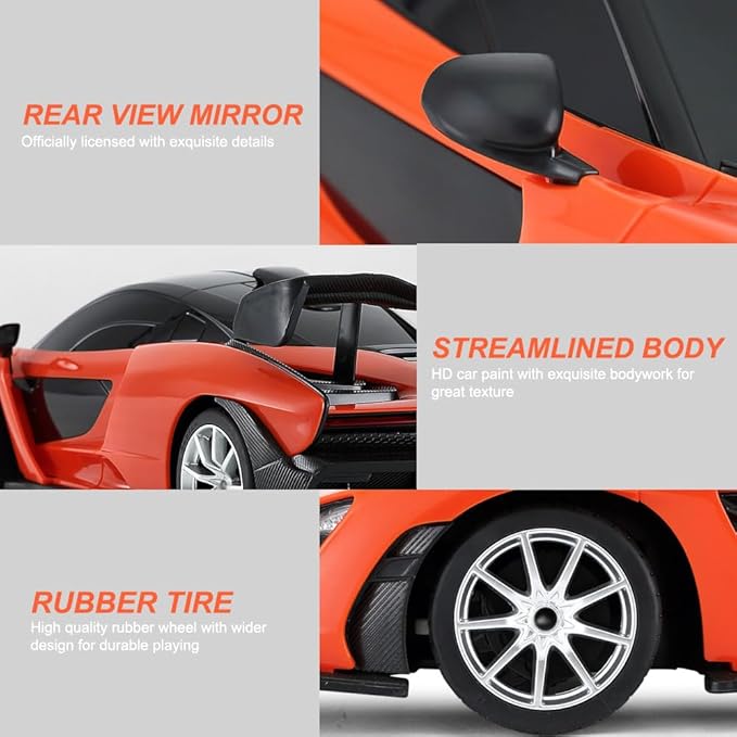 1:24 Scale Remote Control Car for McLaren Senna 2.4GHz Model RC Cars Electric Sport Racing Hobby Vehicle Gift for Adults Kids Boys Girls - Orange