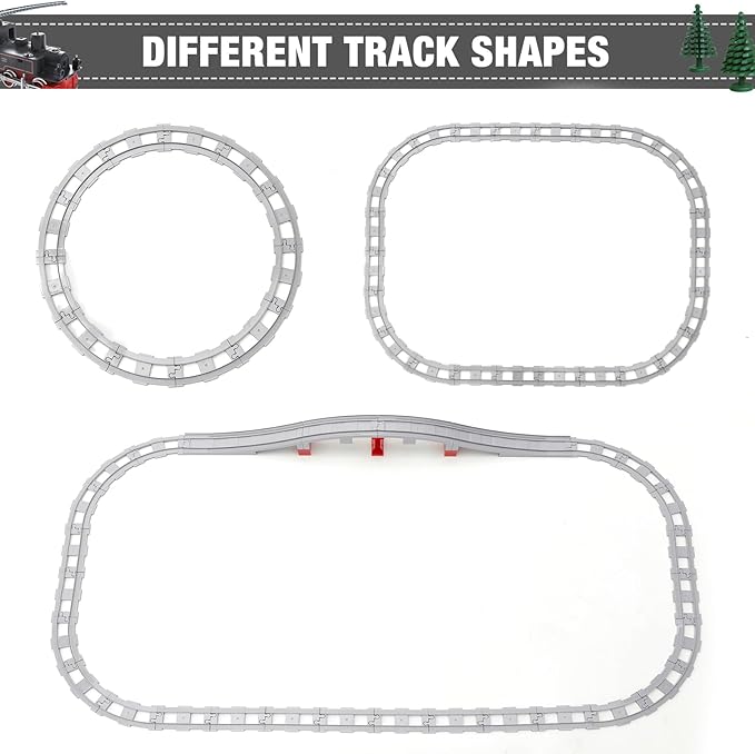34 Pieces Train Bridge Tracks Classic Railway Track with 12 Curved Tracks 12 Straight and Bridge Tracks - Compatible with All Major Brands Toy Track Accessory for Kid Light Grey