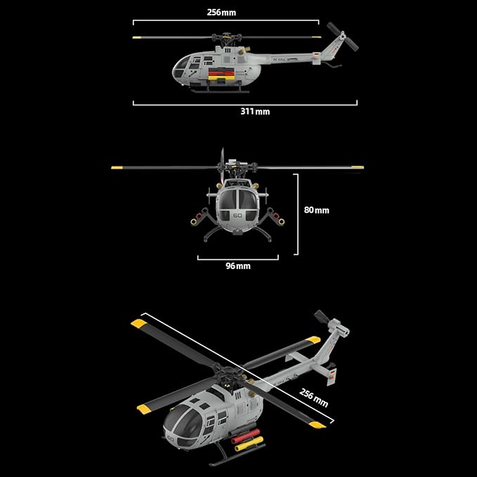 C186S Upgraded Version 6CH Remote Control Helicopter for Adults 14y+ Beginner Expert Aileronless BO-105 Air Pressure Hold Optical Flow Position Aerobatic Flight 6-Axis Gyroscope (Grey 2 Batteries)
