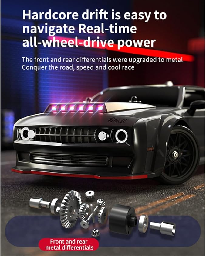 SG216 1/16 RC Drift Car for Adults 2.4G Full-Proportional 4WD Mini Remote Control Racing Car with LED Lights 70KM/H Electric 1 Battery Sports Cars Toy Gift -RTR/Brushless