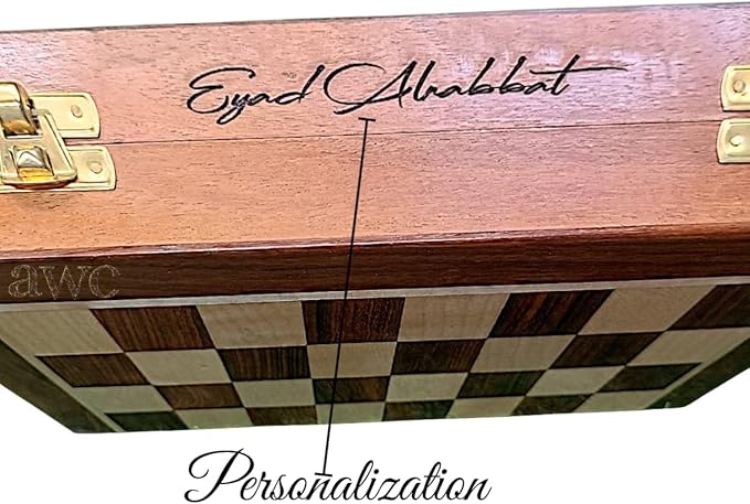 Personalized Wooden Chess Set | Magnetic Folding Travel Board with Storage Box &amp 2 Extra Queens (7 inch x 7 inch)