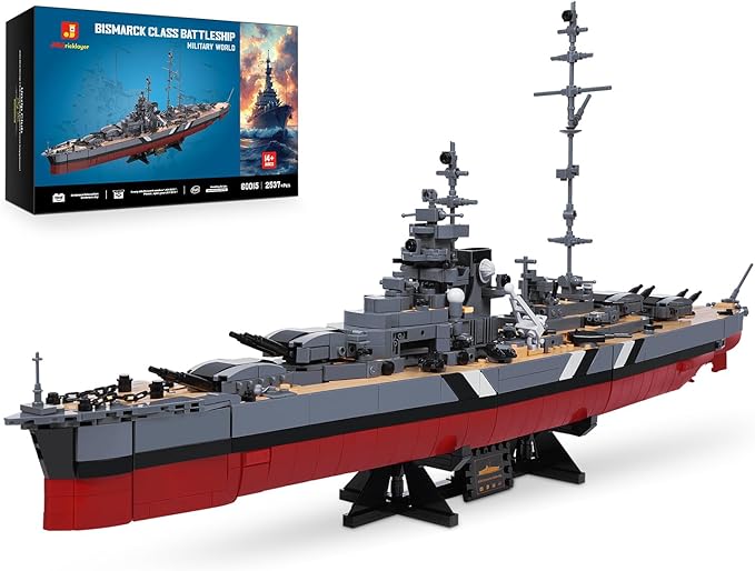 JMBricklayer Battleship Building Block Set for Adults 2537 PCS Large Bismarck Military Warship WWII MOC Battle Ship Boat Model 60015 for Home Office Decor Army Toy Gifts for Men Boys 14+