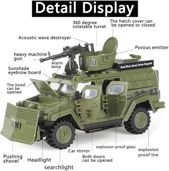 4 in 1 Armored Vehicle Building Block Military Vehicle Building Brick Toys Army Car Model Toys Gifts for Boys Age 8-12 (Green)