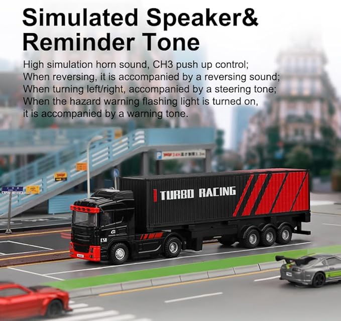 Turbo Racing 1:76 C50 RTR Tractor Remote Control Truck Four-Wheel Drive Simulated Headlights 10CH Minicar Model(Black-Red)
