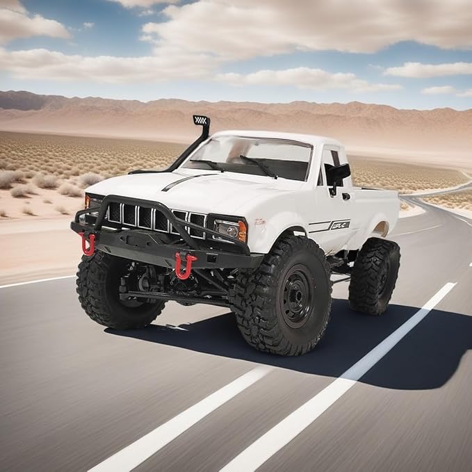 C24-1 RC Crawler Offroad RC Truck 4x4 Remote Control Rock Crawler Pickup Trucks with Led Light 2.4 Ghz 1/16 Scale All Terrain Car Brushed RTR Pickup for Adults (2 Batteries)