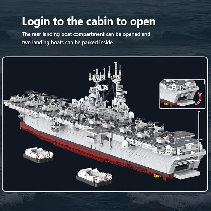 MISINI M7024 Wasp-Class Amphibious Assault Ship Building Kit1/300 Scale 5220 PCS US Navy Warship Model with Display Stand Large Ship Building Blocks Set for Adults &amp Teens
