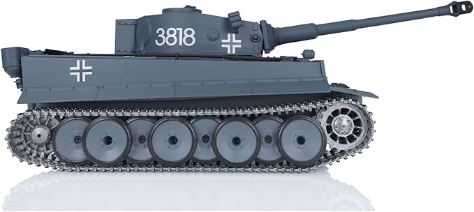 Heng Long US in Stock RC Tank RTR 3818 1/16 7.0 Upgraded Metal Version German Tiger I Metal Tracks Idler Wheels Smoking Generator Infrared Combat 340° Rotating Turret Shooting Airsoft Tank