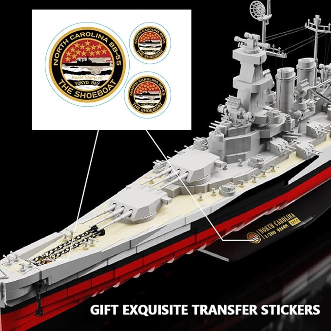 USS North Carolina (BB-55) Battleship Building Kit WW2 US Navy High-Speed Battleship a Toy Gift Warship for Military Enthusiasts and Adults (39106)