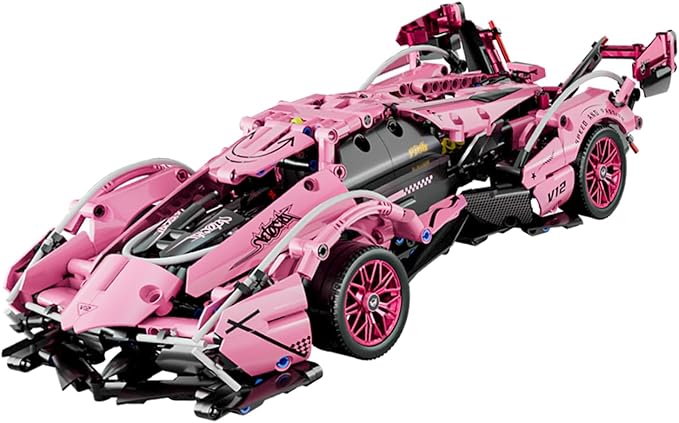 Sport Racing Car Building Block Sets for Adults 1:14 Pink Race Supercar Toys Kits Collectible MOC Model Christmas Xmas Birthday Gifts for Old Boys and Girls Teens Men Women Age 8-12 12-1614+