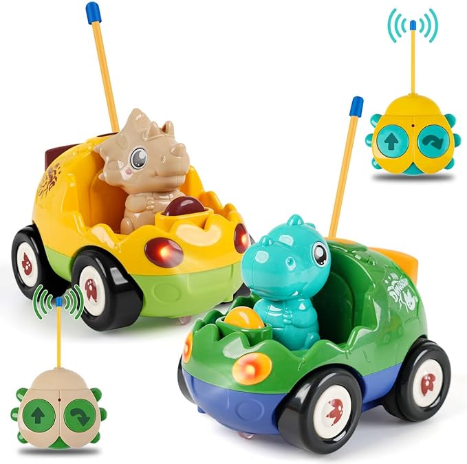 Remote Control Dinosaur Car Toys for Toddler Kids - Best Birthday Gifts for Boys Ages 2 3 4 5 Years Old 2-Pack Toys for Toddlers 18+ Months with Lights and Music