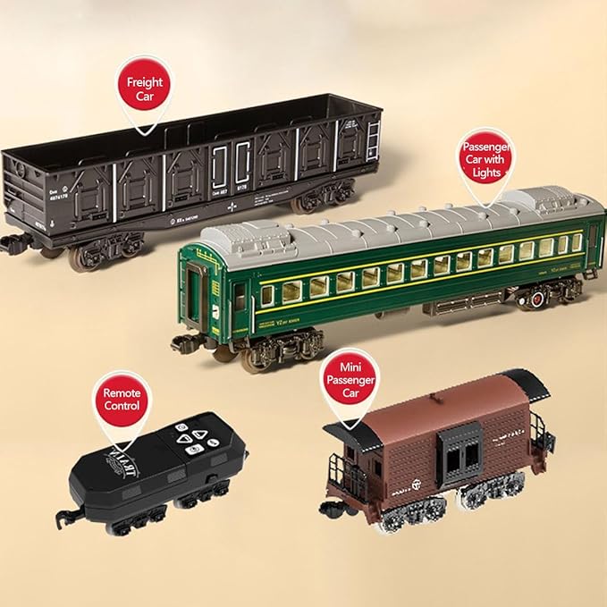 RC Train Set Electric Train Track Model with Carriage and Long Track Alloy Steam Locomotive Engine Train Gift for Teens (Model 62904B)