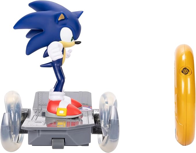 JAKKS Pacific Sonic The Hedgehog Speed RC Skateboard Vehicle with Gold Ring Controller – Light Up Wheels &amp 360 Spins Turbo Mode for Extra Boost 2.4GHz 100FT Range