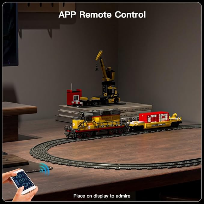 Mould King Remote Control Train Building Set 1170pcs Diesel Locomotive Train Toy with Loop Track Crane Containers Semi Trailer for Assembly Construction Model Kit for Teens and Adults (Age 14+)
