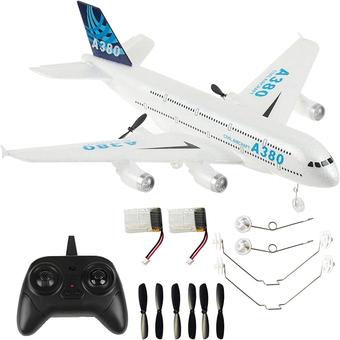 RC Plane Remote Control Airplane 2.4Ghz DIY 2 Channels Remote Control Airplane Built in 6-Axis Gyro A380 RC Aircraft for Kids EPP Foam Glider for Beginner