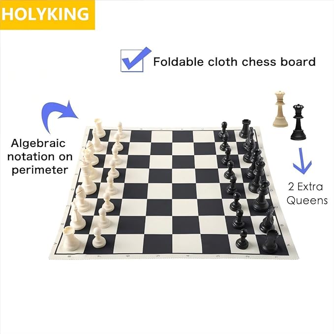 HOLYKING 19 Tournament Cloth Chess Board Set - Portable Travel Pocket Chess Game Set Roll Up Combination- Beginner Chess Set for Kids and Adults