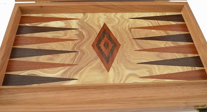 Manopoulos Olive Wood Backgammon Set - Olive Wood Chips - Hand Made