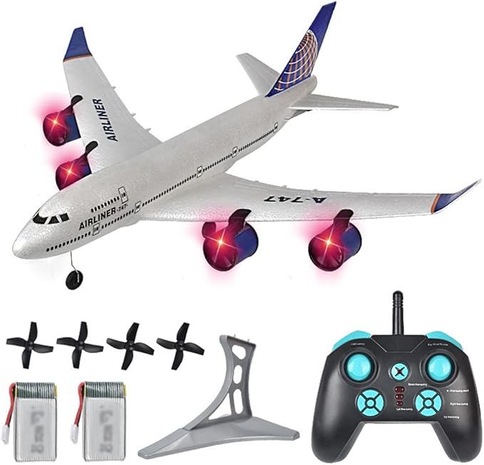 RC Plane Simulation A-747 Passenger Aircraft 2.4GHZ Rc Aircraft Glider 360° Rollover Automatic Gyroscope Balance Airplane 3-Channel Fixed-Wing RC Drone Toy with LED Searchlight