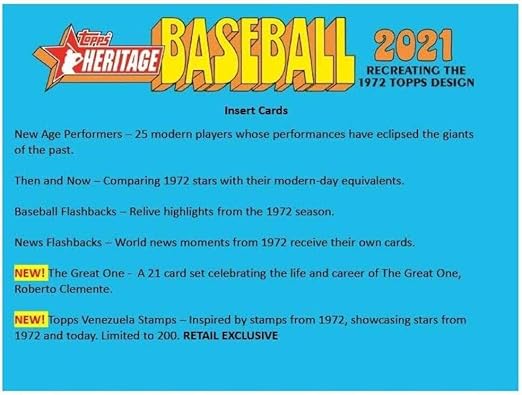 2021 Topps Heritage Baseball Factory Sealed Blaster Box 8 Packs of 9 Cards. CLASSIC 1972 VINTAGE TOPPS DESIGN.