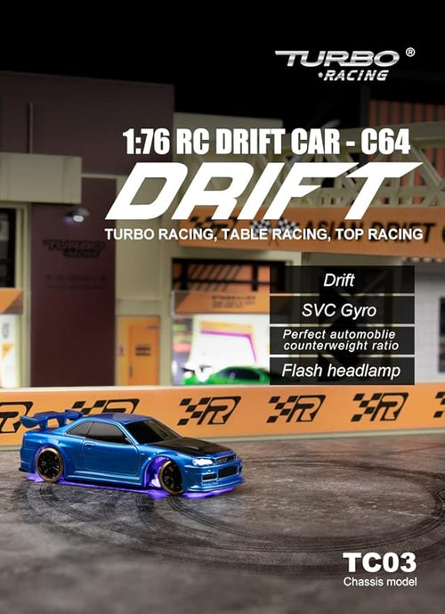1:76 Turbo Racing Scale RC Sport Car Table Racing Remote Control Mini Model Car Full Proportional RTR Kit Toys (C64 Blue)