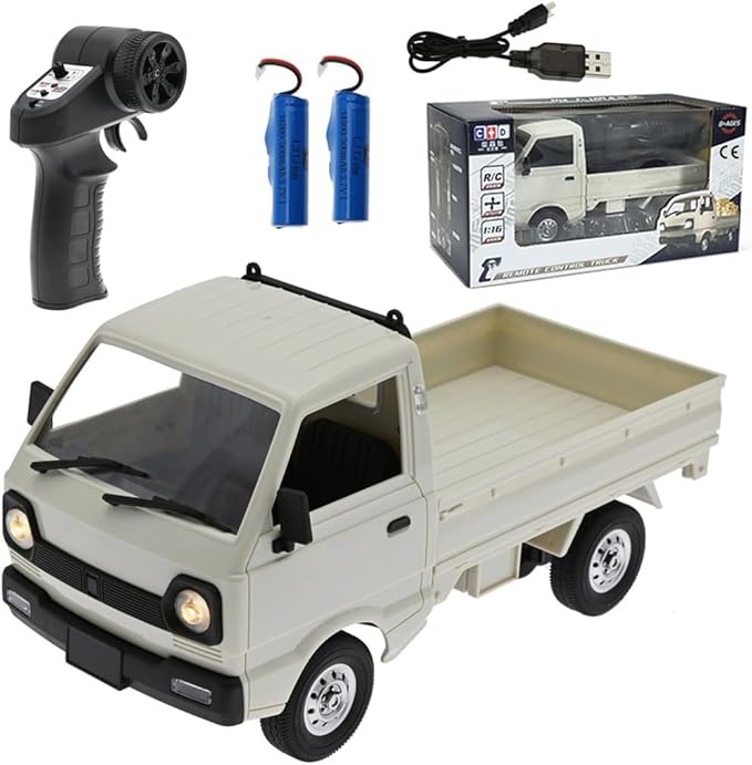 D12Mini Kei Truck RC Car 1/16 2.4Ghz Remote Control Rock Crawler Off Road Truck with Brushed Motor LED Headlights Middle Engine Rear Drive RTR Toys Car for Adults