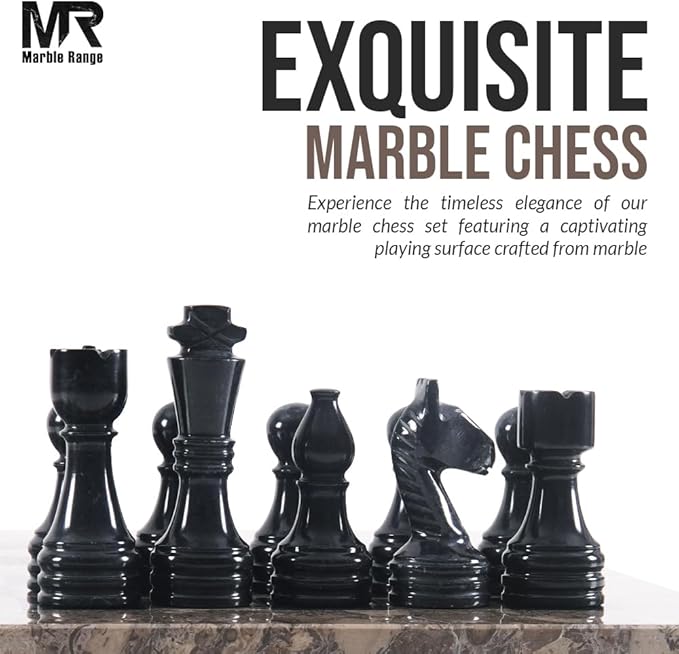 Marble Chess Set for Adults 15 Handmade Oceanic &amp Black Board Game with 32 Chess Pieces 2 Extra Queens &amp Storage Box Luxury Travel Game – Elegant Home Décor