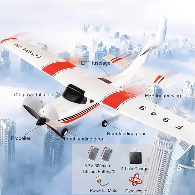 F949 RC Plane 720 Motor 3CH 2.4Ghz Remote Control Airplane EPP 3D6G RTF RC Airplane for Beginners Easy to Fly RC Glider with 2 Batteries Propellers Landing Gear (LED 2BSL+ Motor)