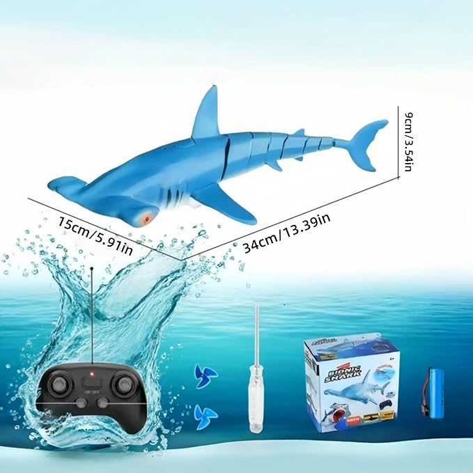 Summer Pool and Beach Remote Control Shark Boat Bath Toys RC Submarine Robo Shark Model Realistic Wiggle-Tail Electric Fish Hammerhead and Dusky Sharks Kids Gift Pool Toy for Ages 6–12 (Blue)