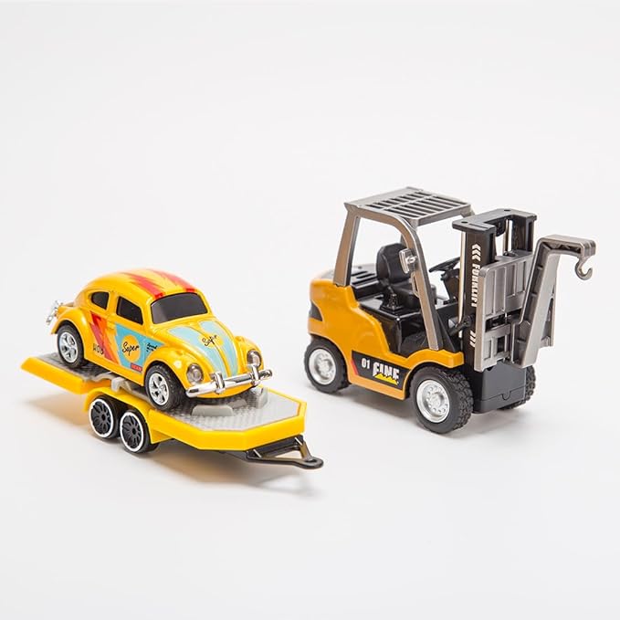 FunXylophy 1/64 Mini RC Forklift 2.4G 10KM/h Full-Proportional Remote Control Forklift with Trailer Cargo Hook Forks and Pallet Christmas &amp Birthday Gifts (Yellow)