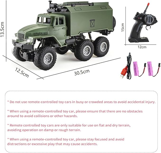 GoolRC RC Military Truck 1:16 Scale 6WD Remote Control Car Off-Road RC Truck with LED Light and 2 Batteries All Terrain Army Transport Vehicle for Adults