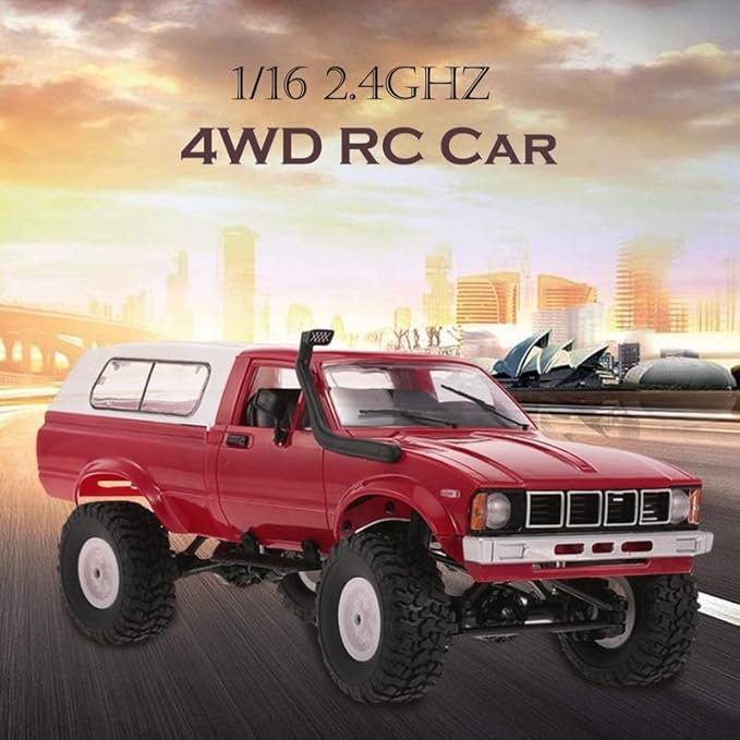 YIKESHU RC Rock Crawler WPL C24 RC Truck 4x4 1/16 RC Crawler Off Road All Terrain Car Proportional Throttle Steering Hobby RC Climb Semi Truck LED Light RTR Trailer (Red)