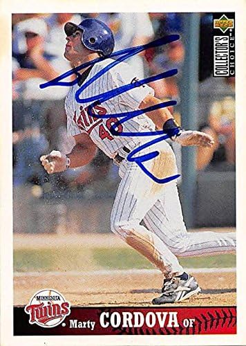 Sports Memorabilia Autograph Warehouse 245226 Marty Cordova Autographed Baseball Card - Minnesota Twins 1997 Upper Deck - No. 154