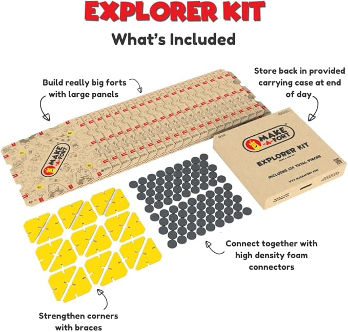 Make-A-Fort Explorer Kit - Build Really Big Forts for Kids - Endless Play for Ages 4 and Up - Build Incredible Forts Mazes Tunnels and More - Durable Reusable and Made in USA