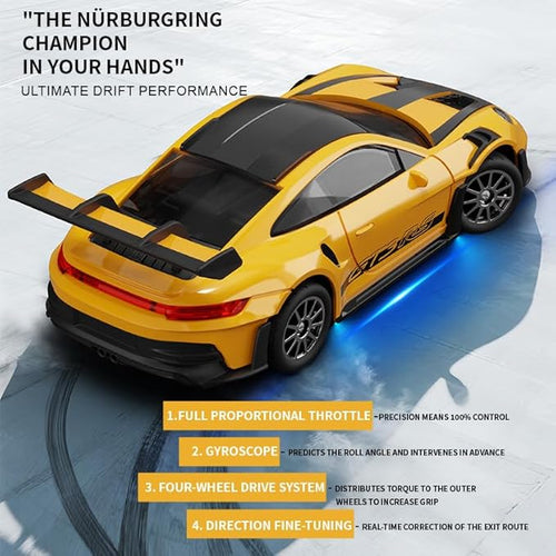 1:43 RC Drift Car D43-01 - 2.4G Full Proportional 4WD Alloy 20KM/H High Speed RC Racing Car with Gyro Silent Bearings Adjustable Speed &amp Lighting(Q1/Yellow/D43-01)