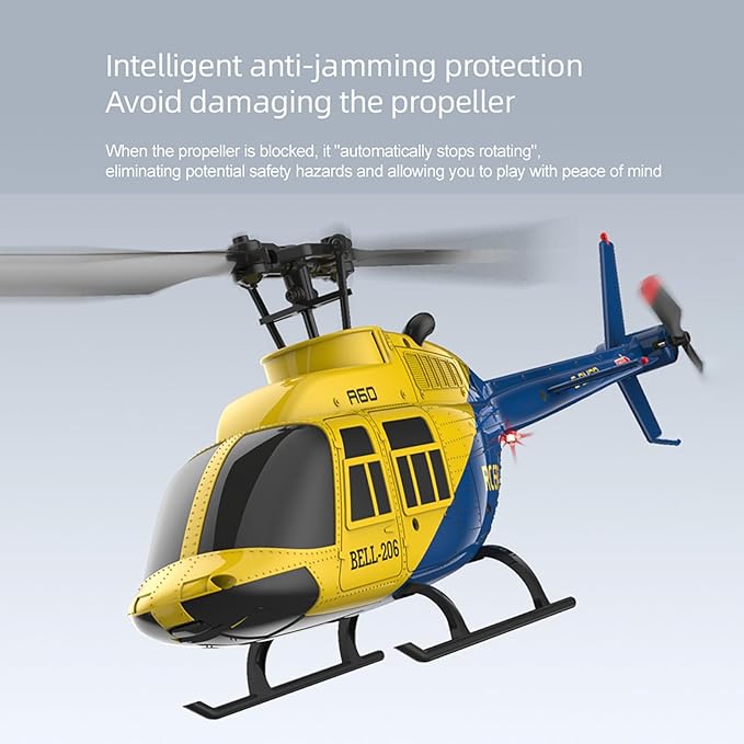 A60 206 Remote Controlled Helicopter Aircraft Plane 4CH RC Heli Aileronless 1/42 Scale 6-Axis Gyroscope Altitude Hovering Optical Flow Position 2Battery for Adults Beginners Yellow