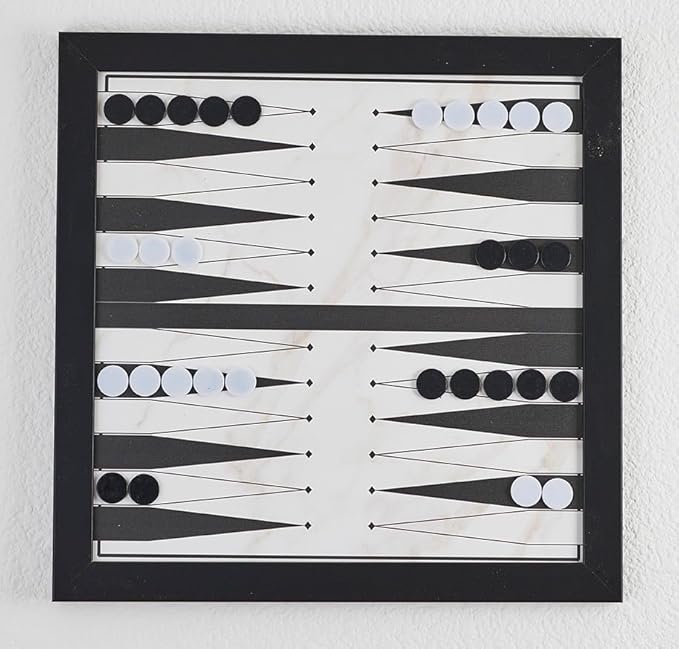 Magnetic Canvas Game Set. Chess/Checkers/Backgammon/TIC TAC Toe. Decrotive Game Sets use an mounting System That Gives Easy Access to Them. (Black and White)