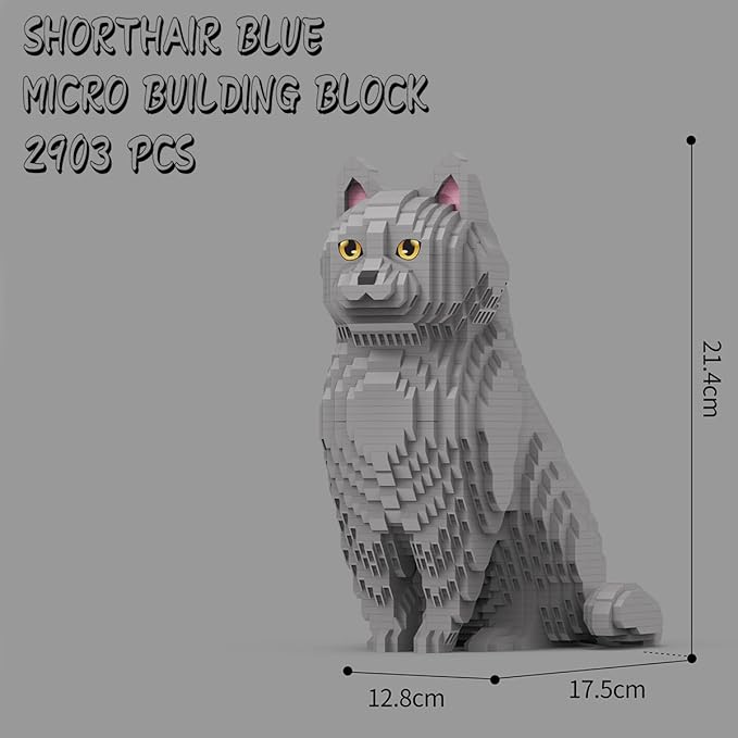 Animal Cat Series Shorthair Blue Cat Micro Building Blocks Set(2903PCS) Gift for Adults and Kids