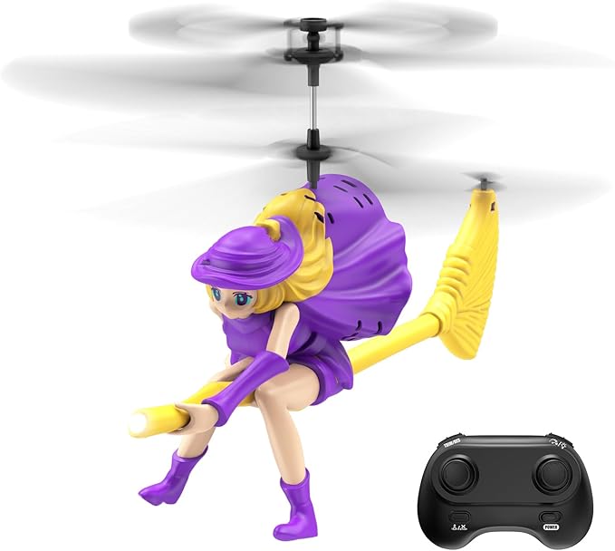 LM16-A RC Helicopter Flying Witch Drone Toys for Girls with LED Lights Indoor/Outdoor Remote Control Helicopter Christmas Birthday Gifts for Kids Boys Girls Age 6-8 9 10 11 12+(Purple)