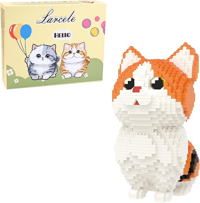 Larcele Micro Building Blocks Set DIY Mini Building Toy Bricks for Age Over 12 Years 1296 Pieces KLJM-05 (Munchkin Cat-Orange)