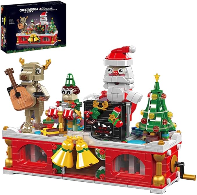 Christmas Musical Building Block Set Interactive Santa &amp Reindeer Holiday Scene with Music - Operated Movement Festive Construction Toy &amp Decor for Adult（1045 Pcs）
