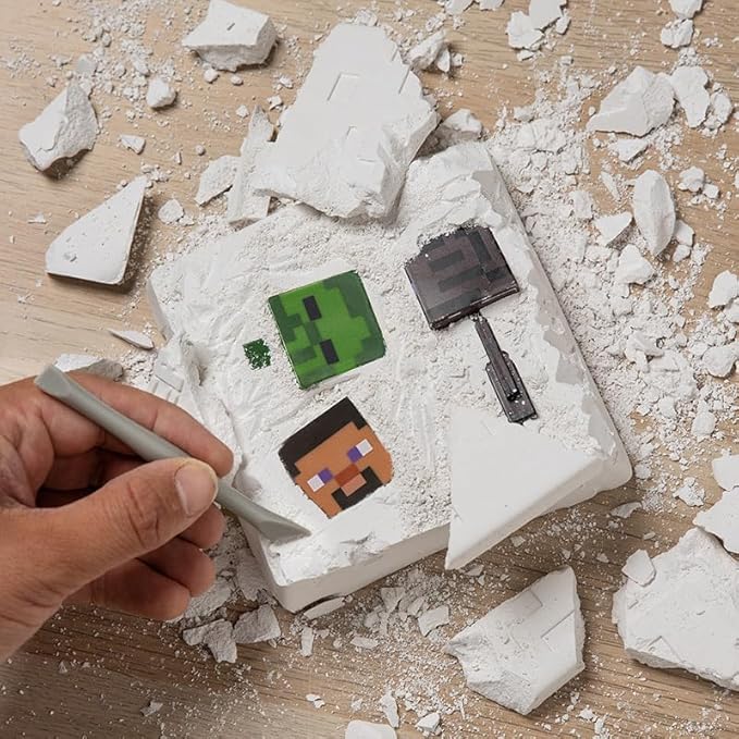 Paladone Minecraft Official Licensed Excavation Kit for Kids Gamer Decor and Gift for Boys and Girls 3 Iconic Gaming Characters Included Interactive Dig Toy