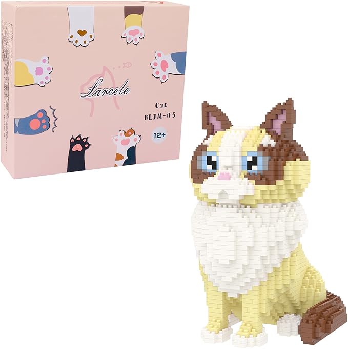 Larcele Cat Micro Building Blocks Animal Set DIY Mini 3D Building Toy Bricks Kit1160 Pieces KLJM-05 (Ragdoll)