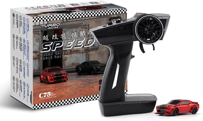 1:76 Turbo Racing Scale RC Sport Car Table Racing Remote Control Mini Model Car Full Proportional RTR Kit Toys (C75-red)