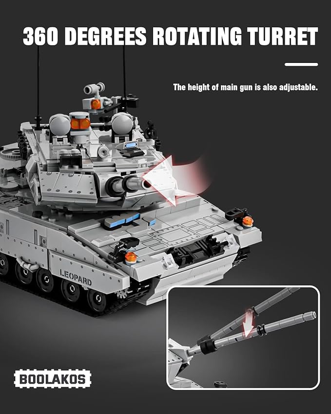 Leopard II A7 Main Battle Tank Building Block Military Tank Building Toy Set to Display Collectible WW2 Army Model for Adults (1498 Pieces)