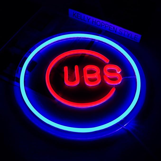 Balanar Cubs Neon Sign Baseball for Sport Club Wall Decor Baseball LED Sign Neon Light For Man Cave Garage Decoration Red Neon Sign For BarDorm RoomParty DecorationGame Room Decoration
