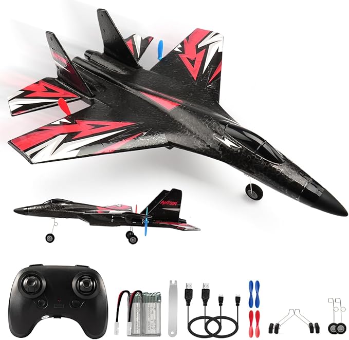 New Upgrade SU27 RC Airplane Remote Control Fighter Toys 2.4GHz 6-axis Gyro Stabilizer RTF Glider Aircraft Plane with 2 Batteries Easy to Fly Outdoor Toy for Adults Kids Beginners Boys
