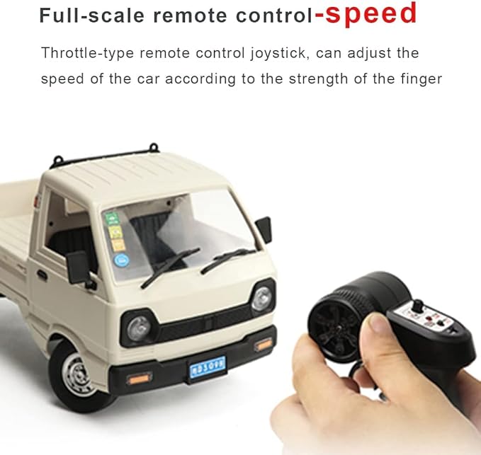 WPL D12 Mini RC Truck for Adults 1/16 Scale 20km/h 2.4G 4CH Remote Control Crawler High-Speed Climbing Truck with LED Lights Cargo Drift Car - RTR / 2 Batteries