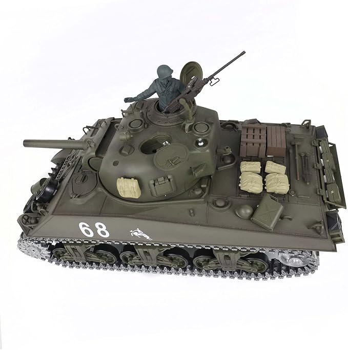 Heng Long US in Stock RC Tank 3898 RTR 2.4G 1/16 7.0 Upgraded M4A3 Sherman Metal Tracks Smoking Generator 340° Rotating Turret Infrared Combat BB Pellets BB Shooting Airsoft Tank
