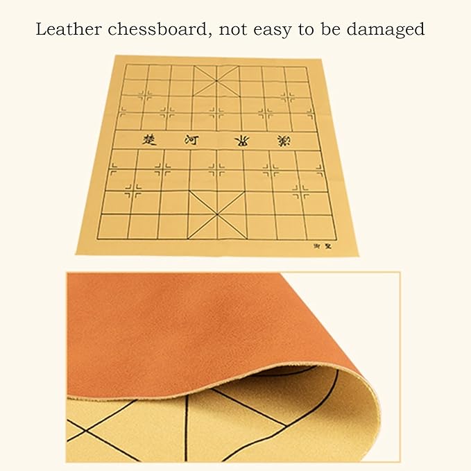 Beechwood Chinese Chess Set Xiangqi Travel Board Game Set with Leather Chessboard Strategy Board Games for 2 Players(4.8cm/1.9in)